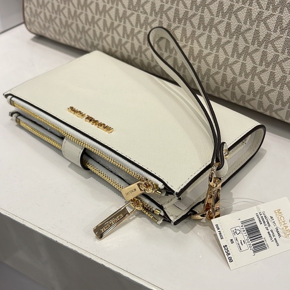 MICHAEL KORS LARGE DOUBLE ZIP WRISTLET WALLET PHONE CASE CLUTCH 
Optic White - Picture 7 of 16